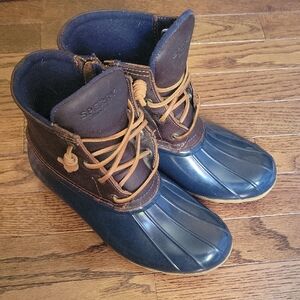 Sperry Navy and Brown Rain Boots